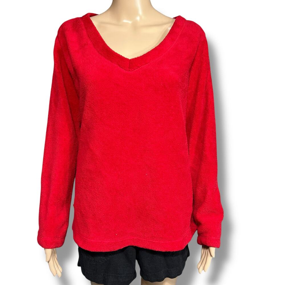 Faded Glory Womens Plush Fleece Sweatshirt Pullover Long Sleeve Red Medium 8 10